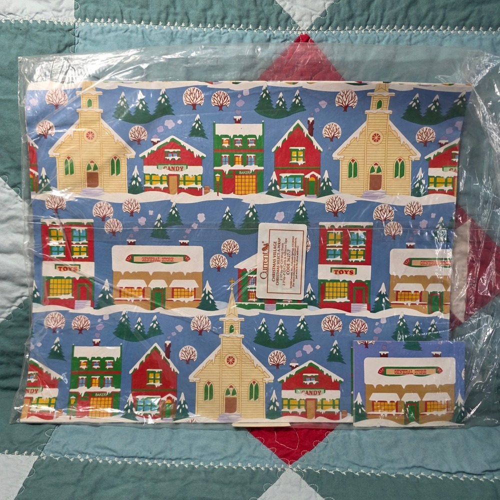 Current Christmas Village Select-A-Wrap Gift Wrap Set Blue Multi Vintage 1988